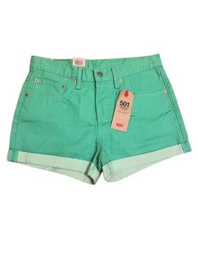 LEVI'S 501 Green Cuffed Mid-Rise Non-Stretch Button Fly Denim Shorts 30 (32) NWT